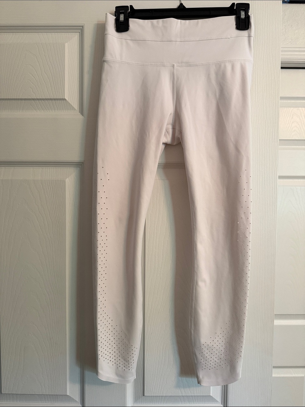 Athleta White Cropped Performance Leggings with Laser-Cut Detail